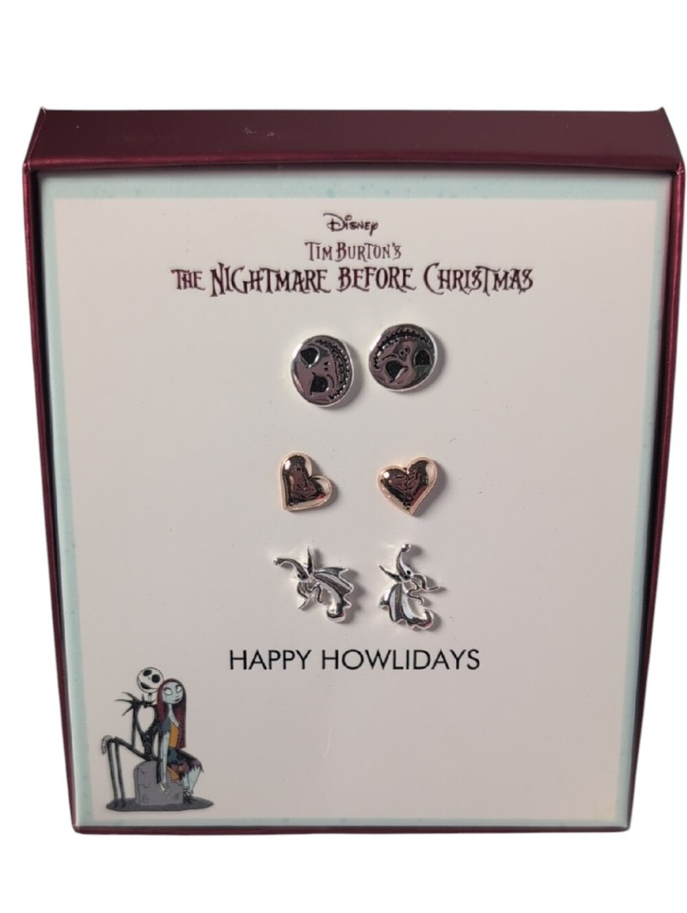 Disney Nightmare Before Christmas Gold & Silver Tone Stud Earrings 3 Pairs